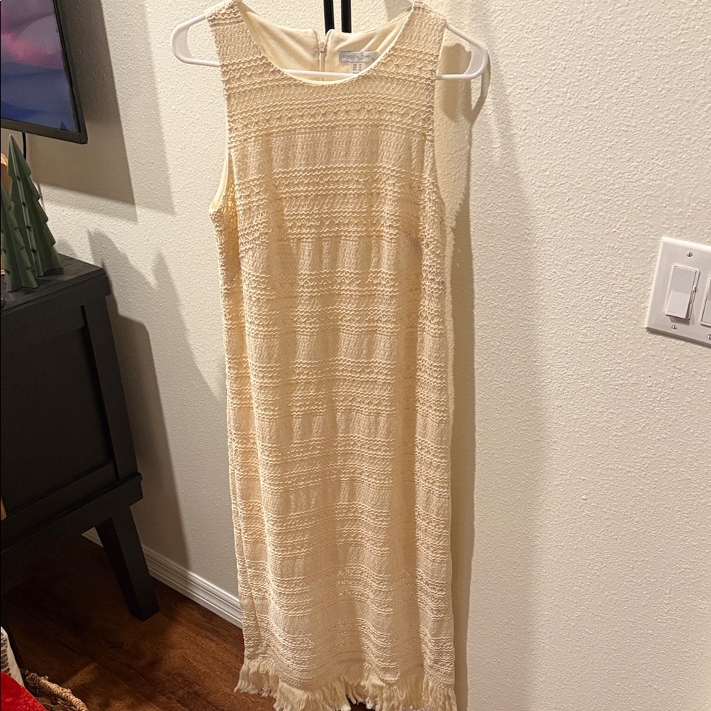 London Times Cream Textured Midi Dress